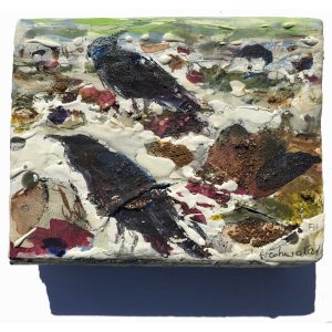 FRANCES-HATCH-RAVENS-SIP FRESH WATER 14x11x4cm unframed 30x28x6cm framed