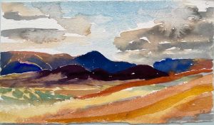 Iceland Foot of mount Namafjall looking south evening 23x14cm watercolour