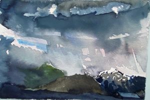 Iceland storm over Hafrafell Skaftafell watercolour 28x19cm