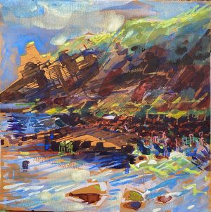 Orkney Waters Edge gouache on tinted ingres 21x21cm