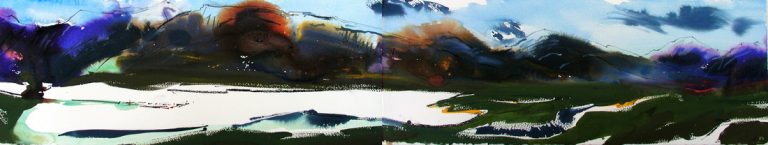 Velvet Dusk Loch Damh Watercolour acrylic